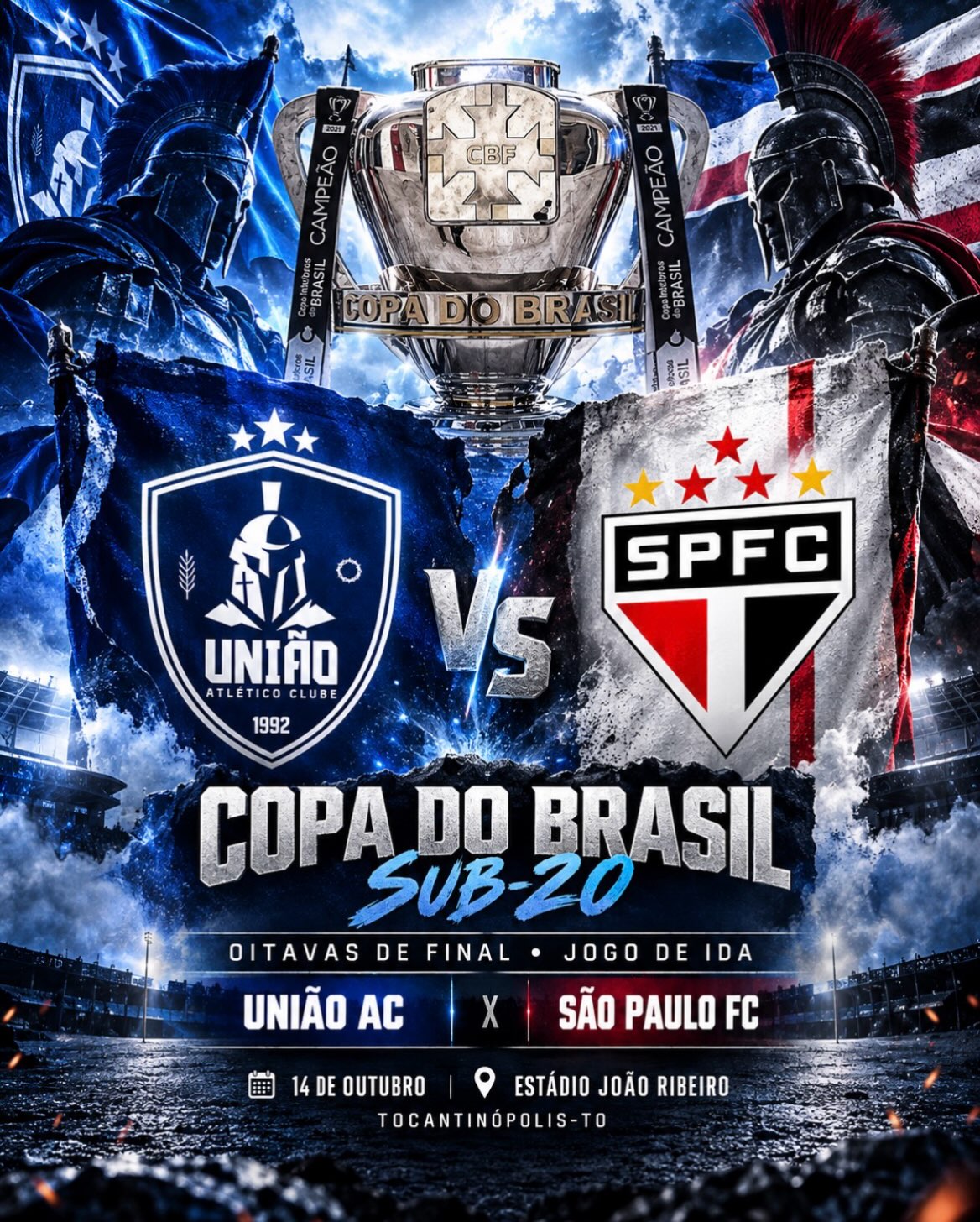 Arte do jogo União AC contra São Paulo FC pela Copa do Brasil Sub-20